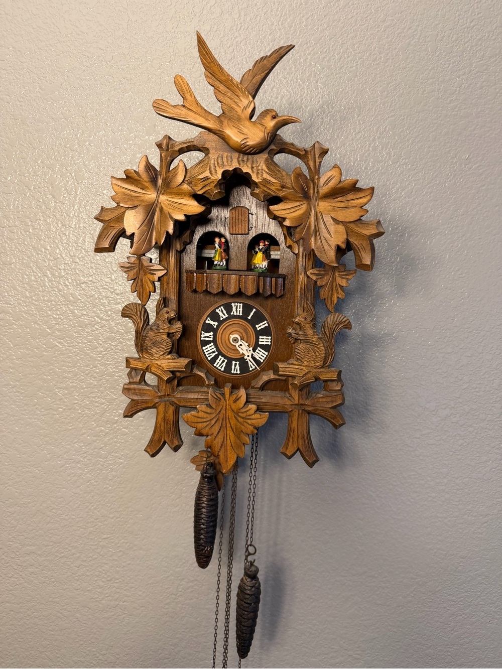 Vintage Black Forest Cuckoo Clock Cuendet Swiss Musical Dancers Tested Works